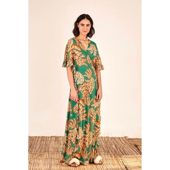Farm Rio Raining Bananas Maxi Wrap Dress - Picture 2 of 5